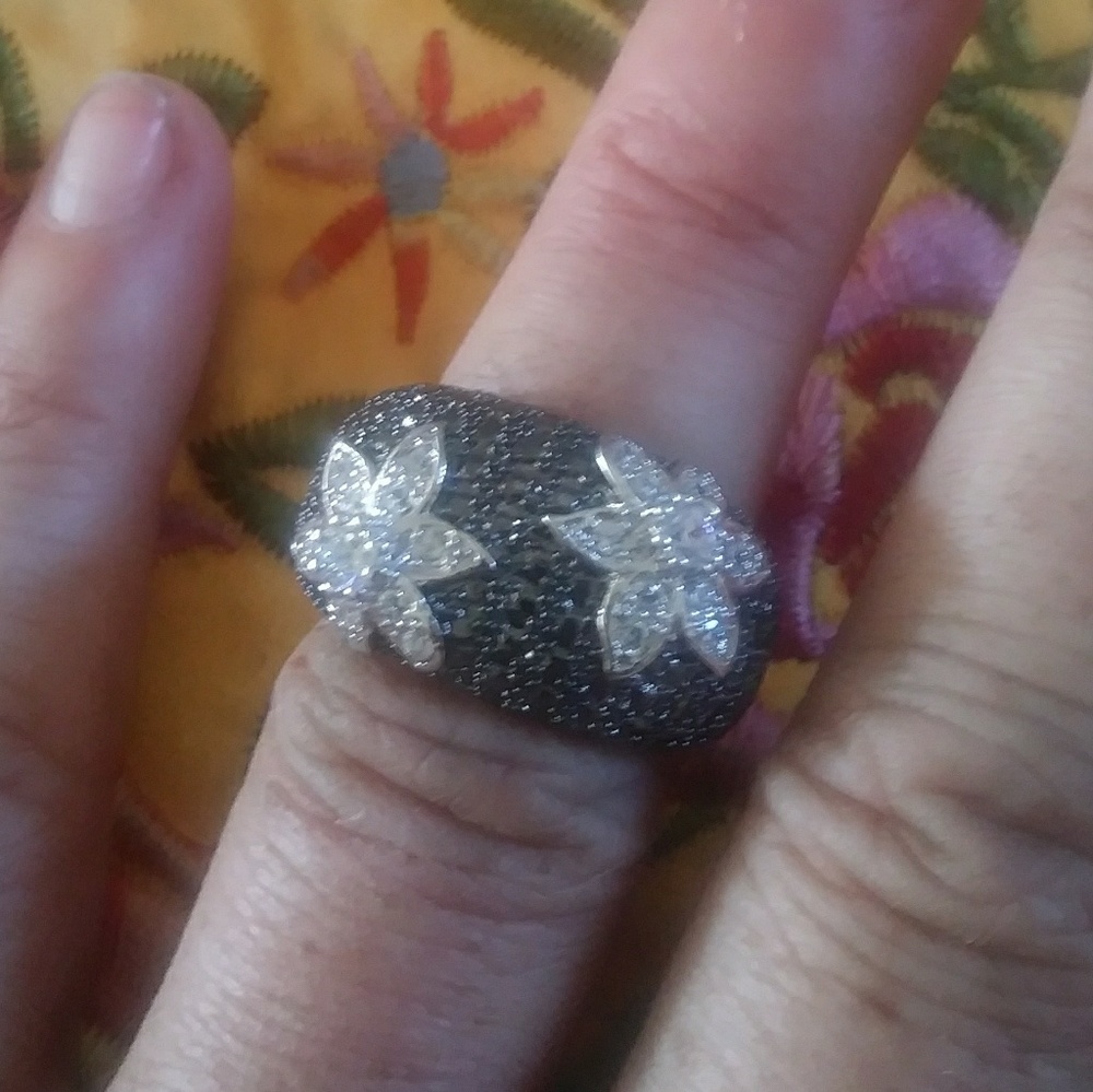 NEW Black & White SAPPHIRE/925 S.S. Cocktail Ring